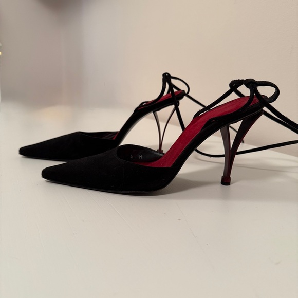 Stewart Weitzman Black Suede Lace-Up Heels with Architectural Heel - Women’s 6 - Picture 8 of 14